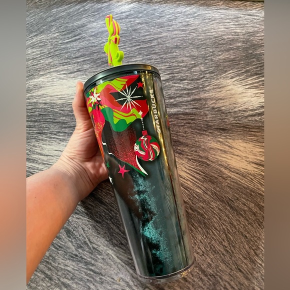NEW - Starbucks Holiday Ribbon 24oz Green & Red Straw Topper Tumbler - Picture 4 of 6
